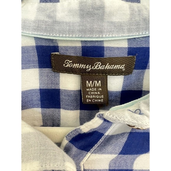 Tommy Bahama Womens M Medium Blue Gingham Button Down Top - Picture 3 of 3